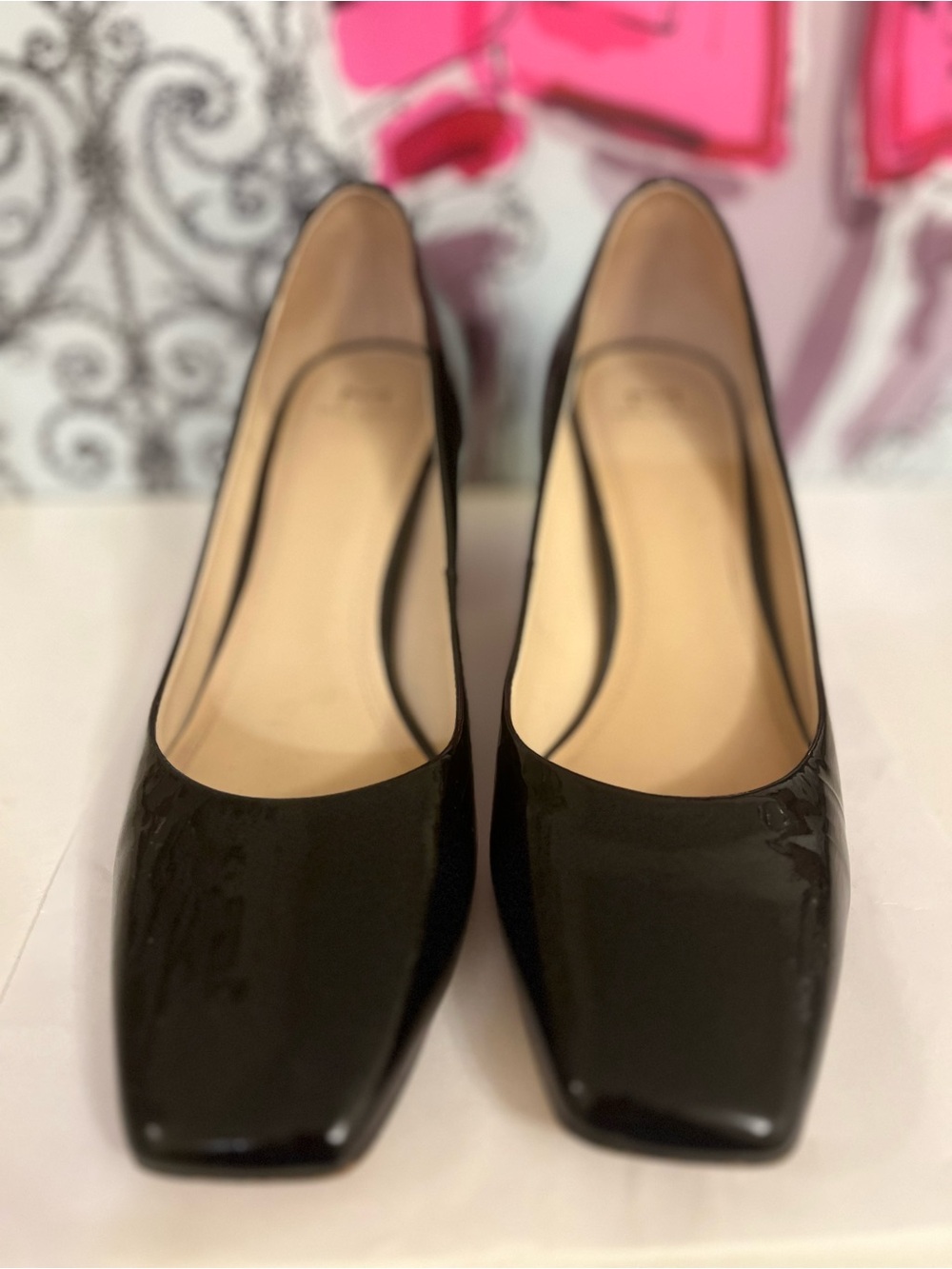 Marc Fisher Black Patent Square-Toe Pumps -Size 8M
